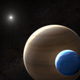 Artist’s depiction of an exomoon in orbit around an exoplanet.